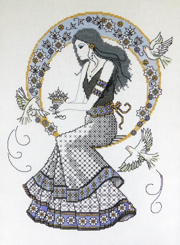 LJT358 Blackwork Autumn lady illustration 5393