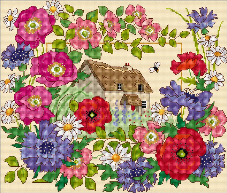 LJT383 Summer meadow cottage illustration 5663