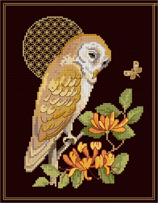LJT387 Barn owl with decorative moon illustration 5563