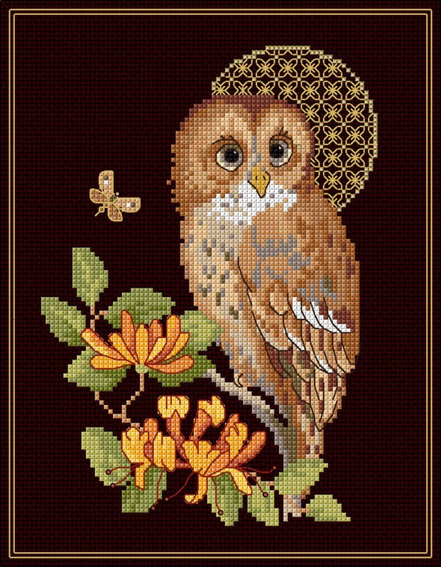 LJT388 Tawny Owl with decorative moon illustration 5567