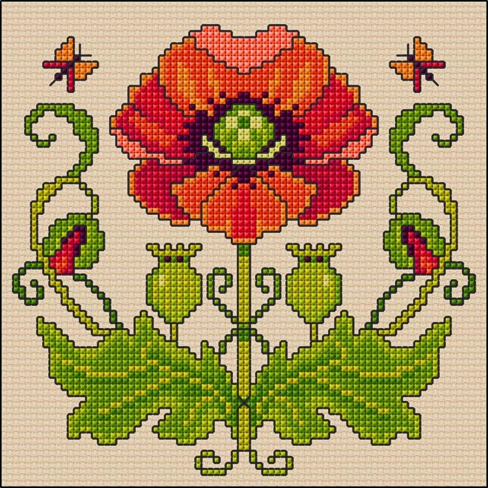 LJT390 Art Nouveau Poppy illustration 5585