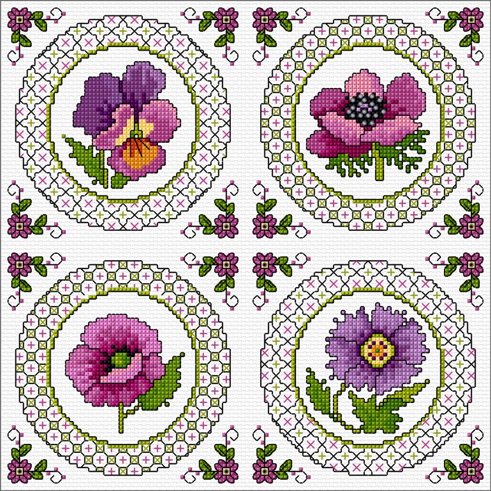 LJT394 Blackwork patterns with flowers illustration 5618