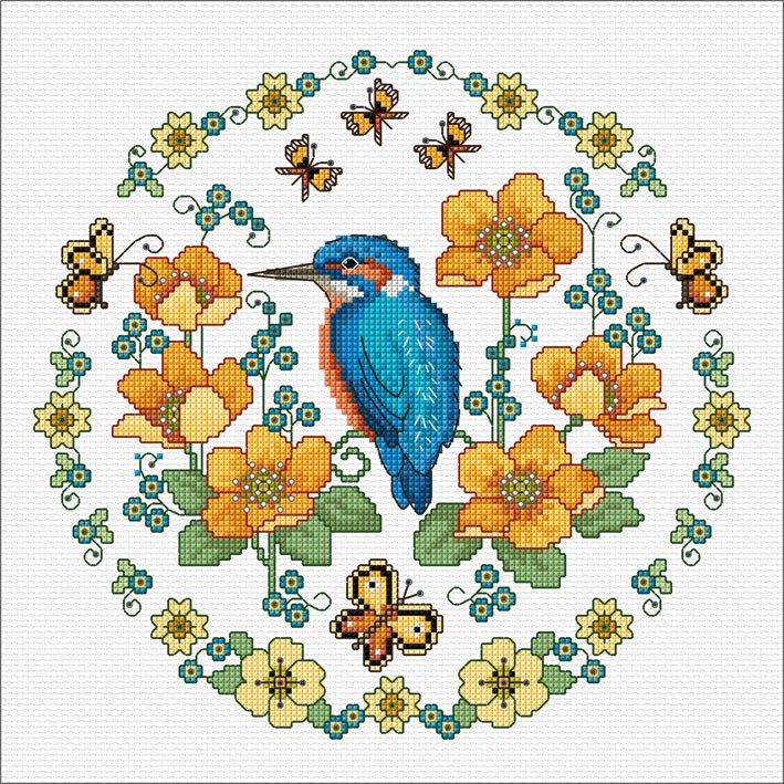 LJT399 Marsh marigolds and Kingfisher illustration 5630