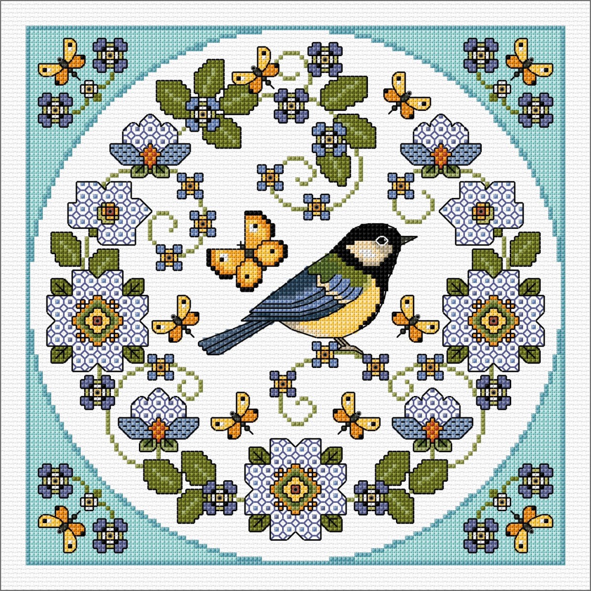 LJT436 Flowers with Great Tit thumbnail