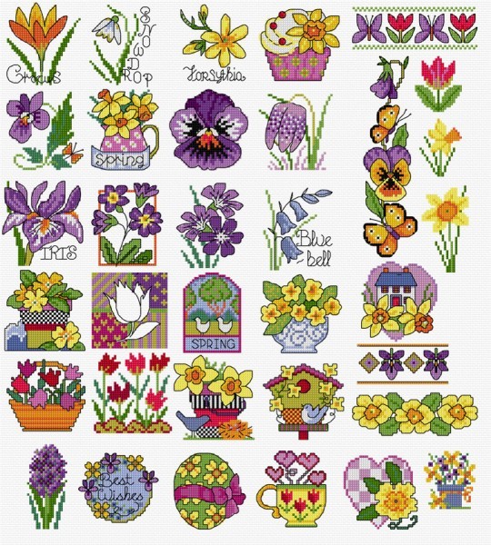 Spring flowers in cross stitch