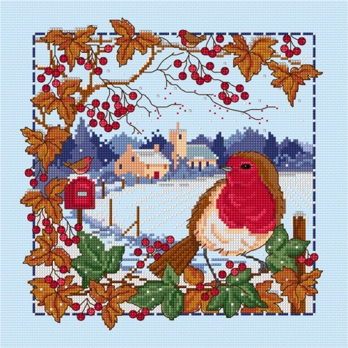 Winter robin in cross stitch