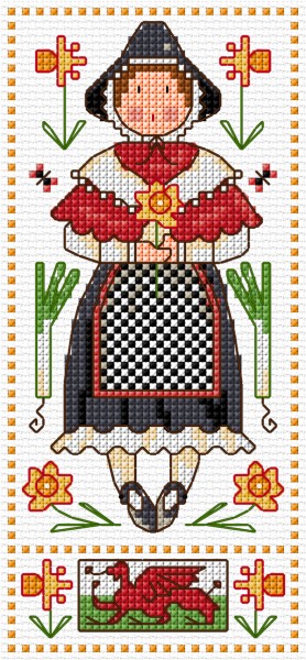 Cross stitch Welsh doll