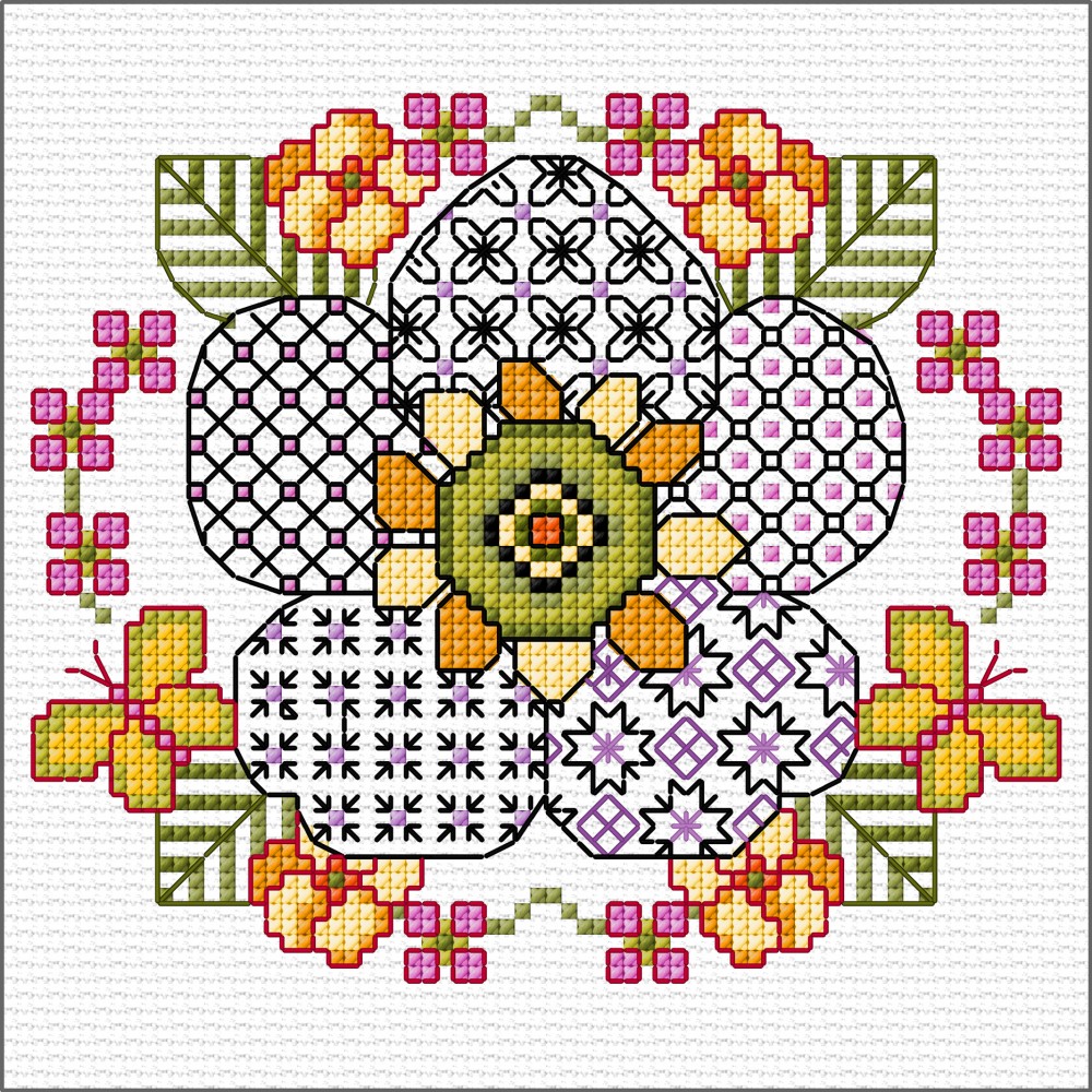 D blackwork Fleur cartes Rose Poppy Tournesol cross stitch chart